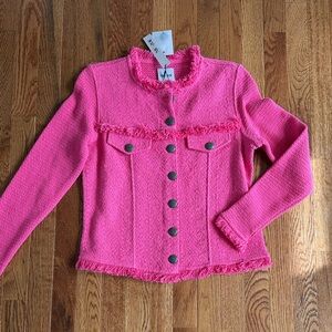 NIC+ZOE Bright Pink Fringe Knit Blazer Jacket size XS